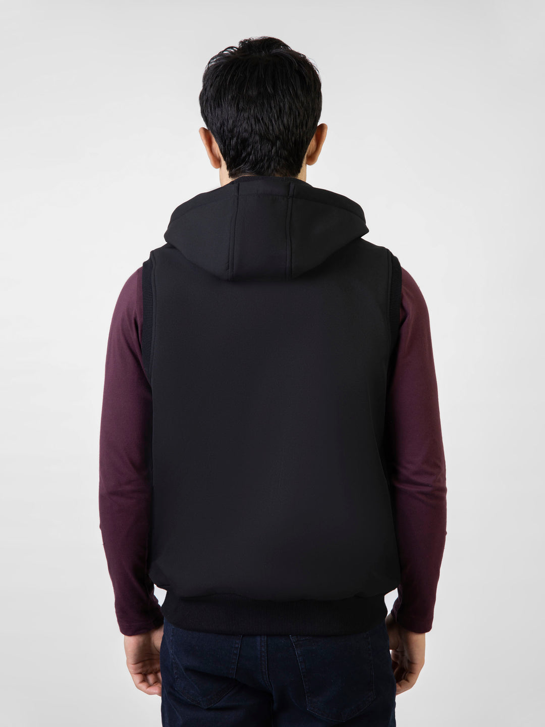 Black Sleeveless Zipper Jacket With Hoodie