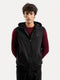 Black Sleeveless Zipper Jacket With Hoodie