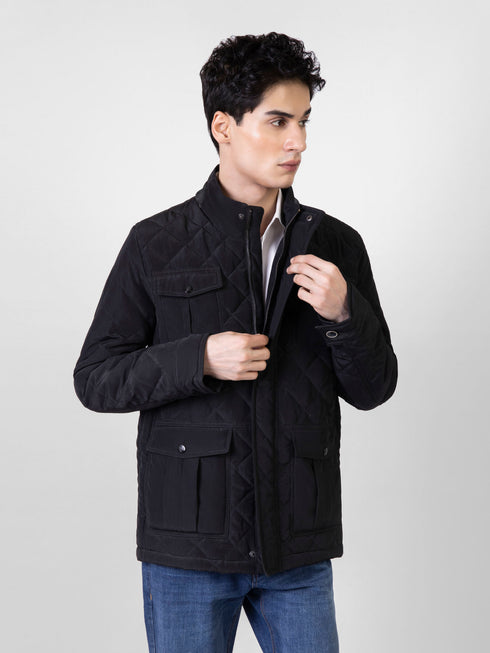 Black Sporty Quilted Long Coat Jacket