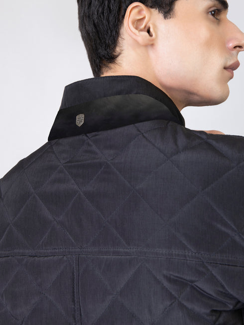 Black Sporty Quilted Long Coat Jacket