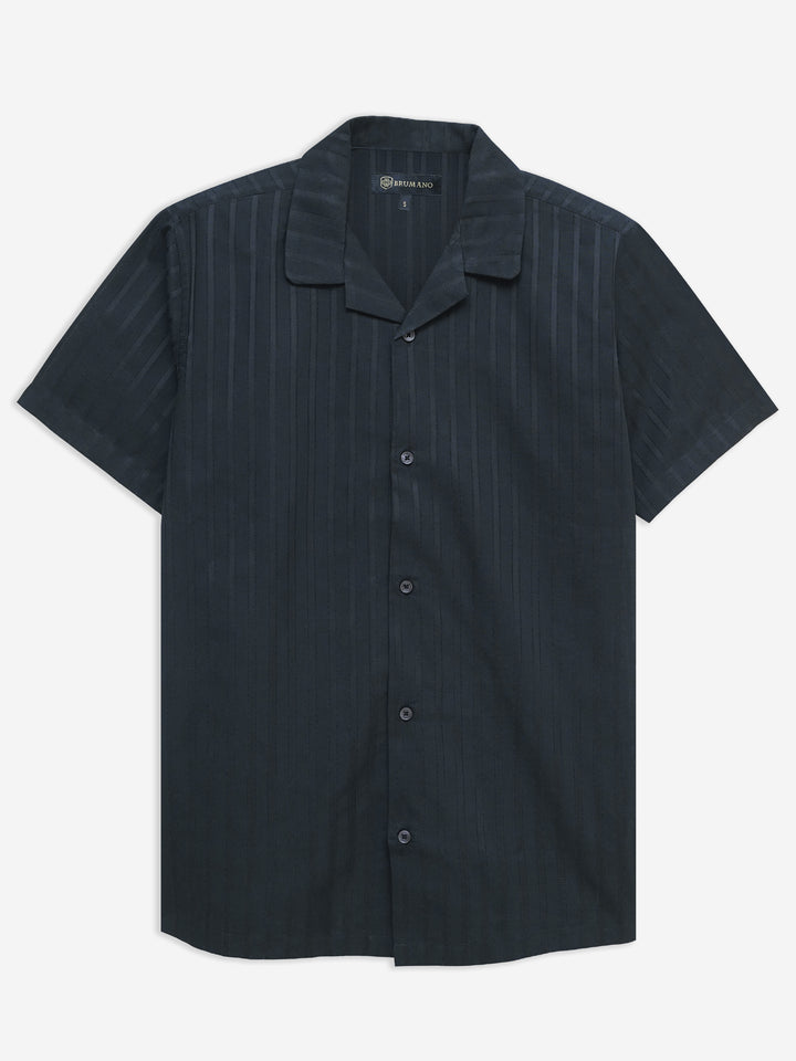 Black Striped Light Weight Cuban Collar Shirt