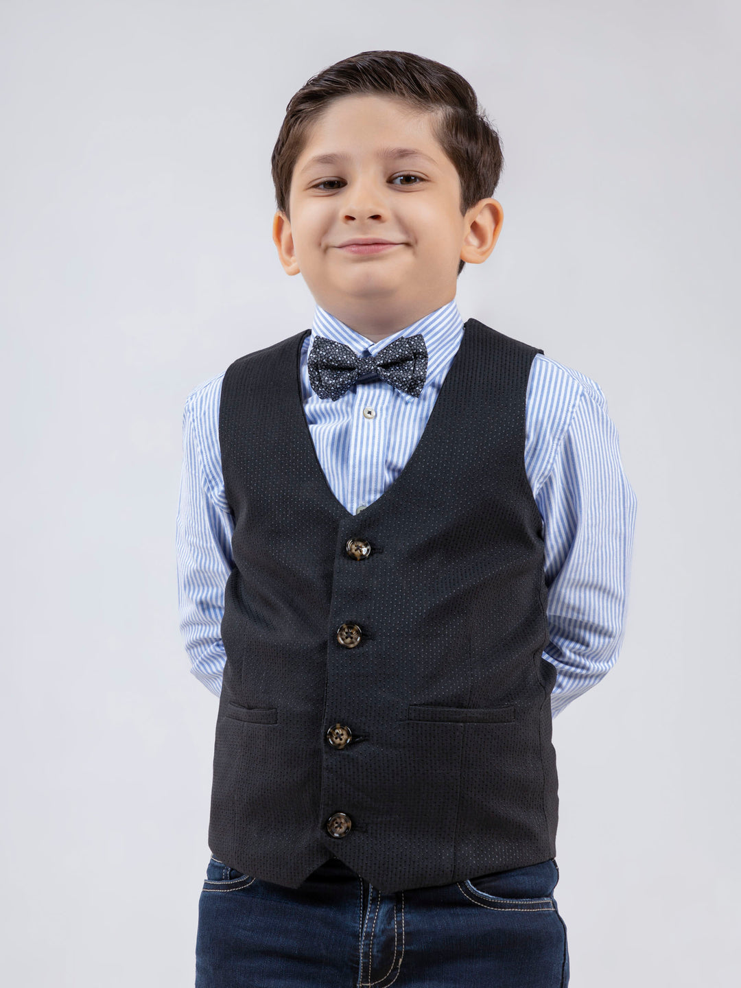 Black structured suit vest with bow brumano pakistan