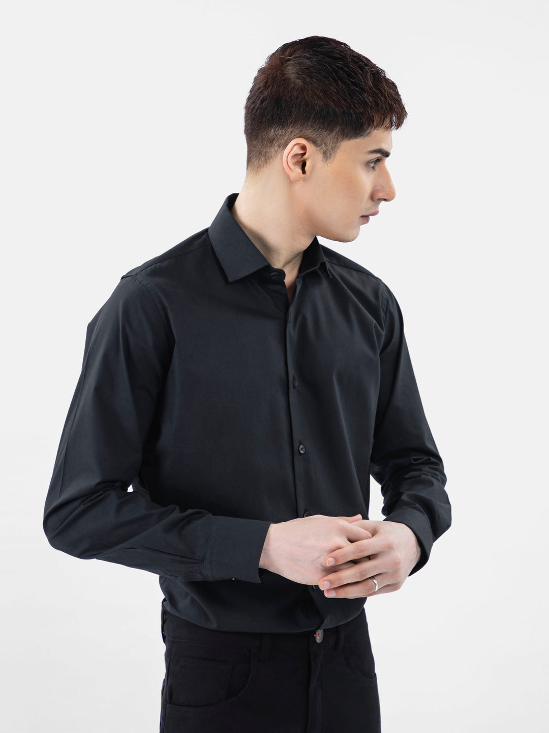 Black Super Fine Satin Shirt Brumano Pakistan