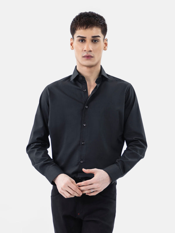 Black Super Fine Satin Shirt Brumano Pakistan