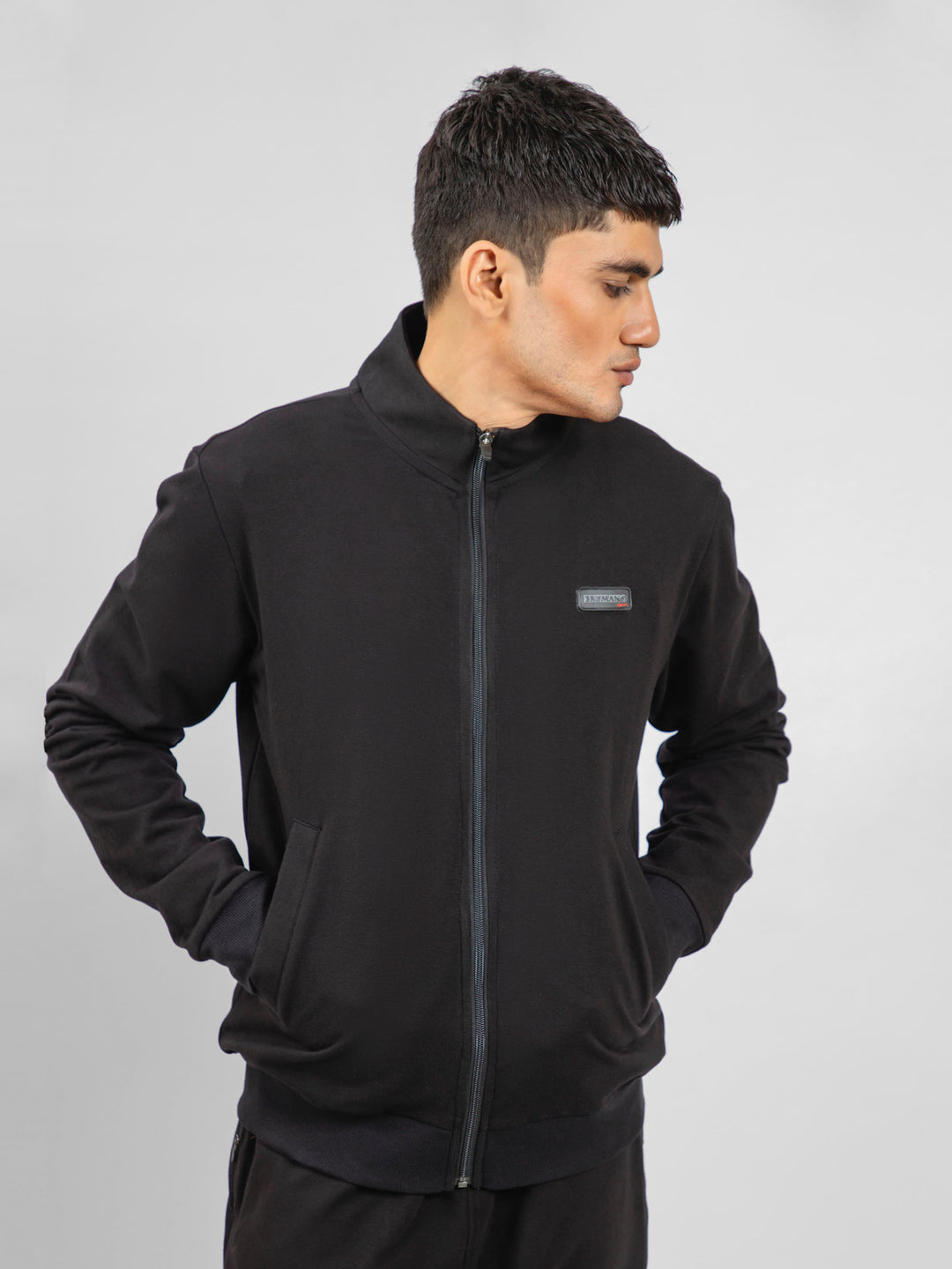 Black Tracksuit Jacket With Mock Neck