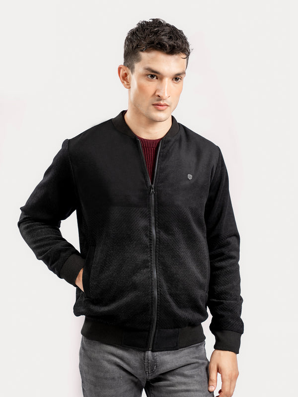 Black Two Tone Light Weight Wool Bomber Jacket