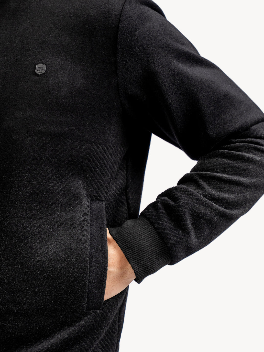 Black Two Tone Light Weight Wool Bomber Jacket