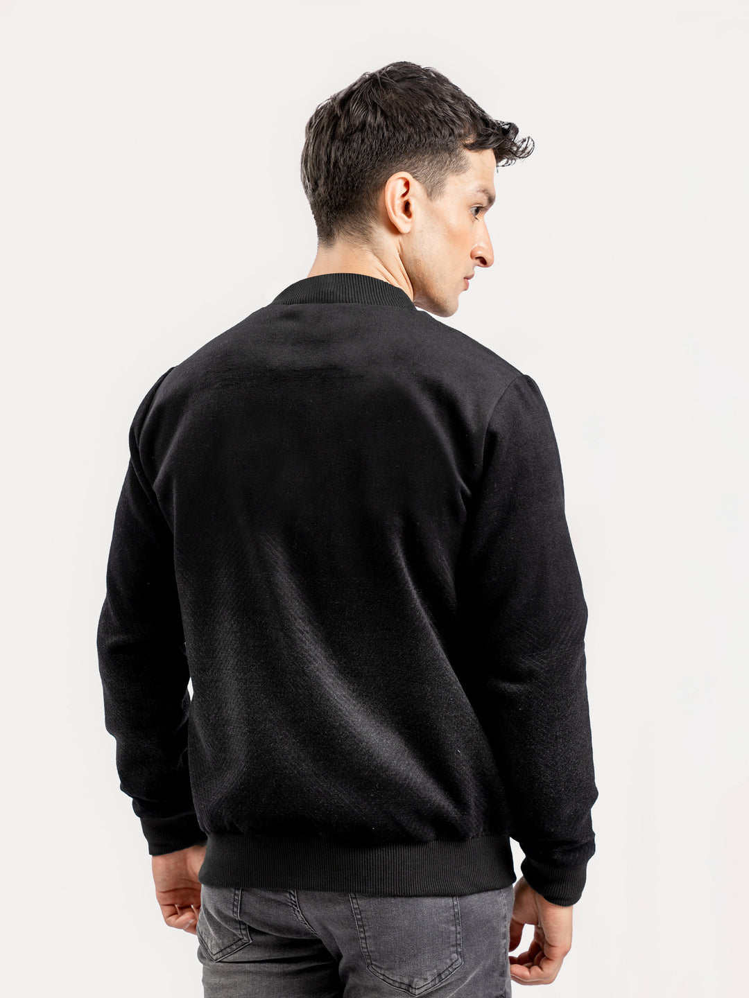 Black Two Tone Light Weight Wool Bomber Jacket