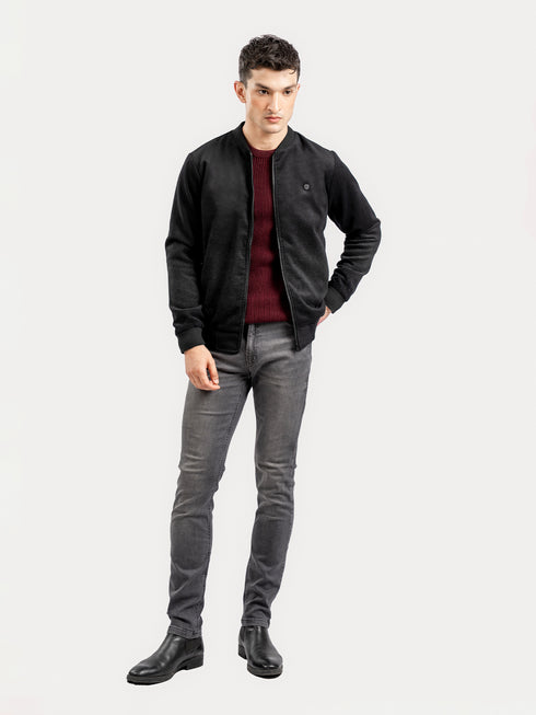 Black Two Tone Light Weight Wool Bomber Jacket