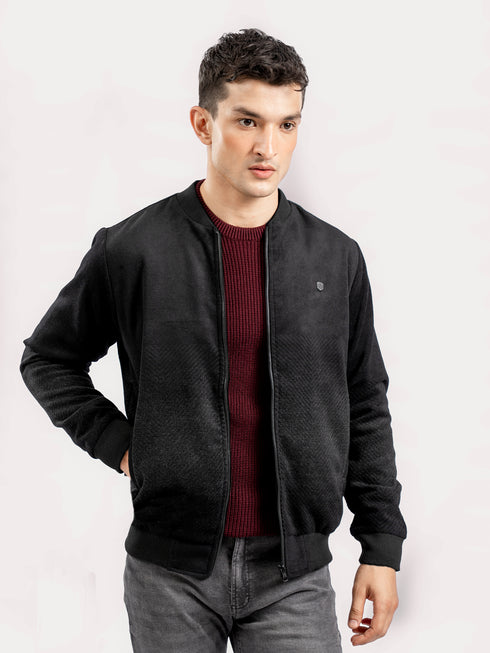 Black Two Tone Light Weight Wool Bomber Jacket