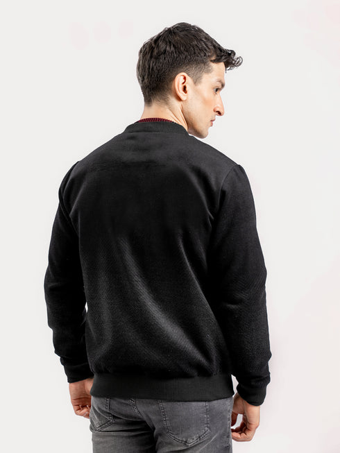 Black Two Tone Light Weight Wool Bomber Jacket