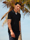 Black V-Placket Polo With Tipped Collar