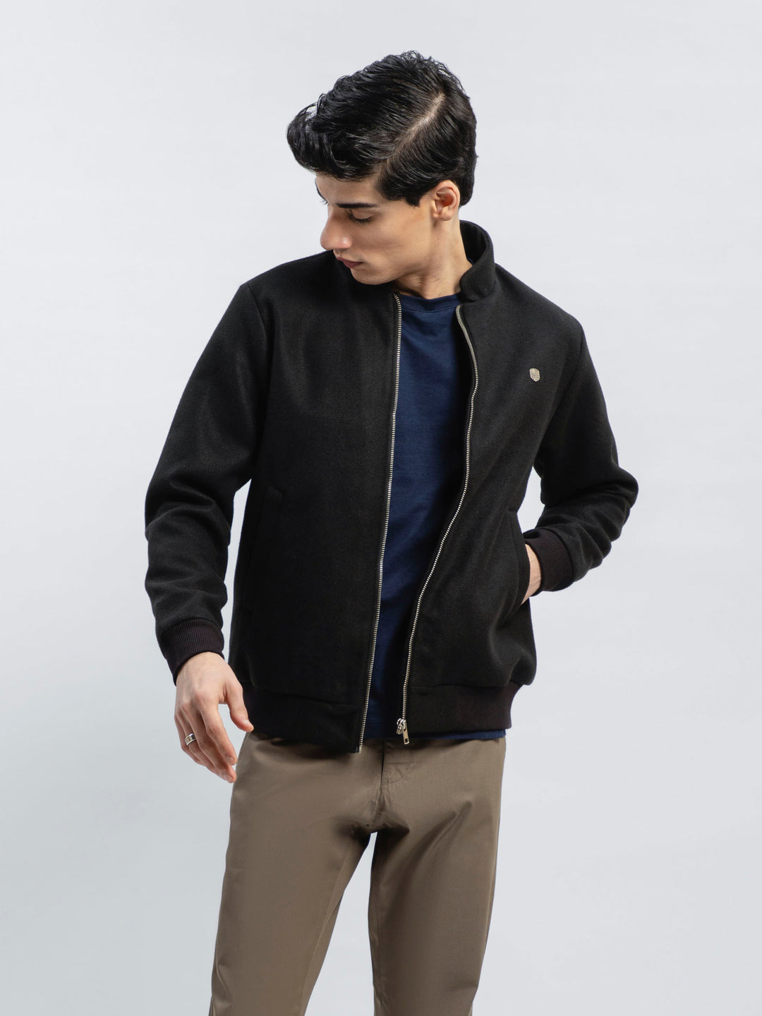 Black Wool Harrington Jacket - Limited Edition Brumano Pakistan