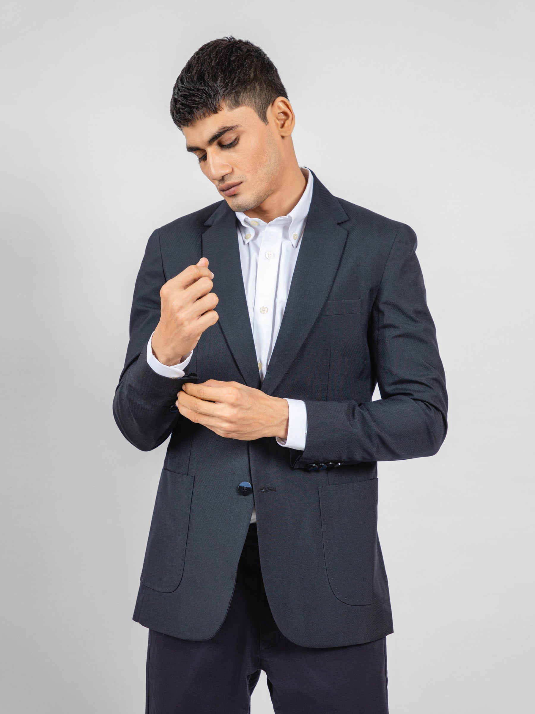 Black Wool Striped Structured Formal Blazer – Brumano