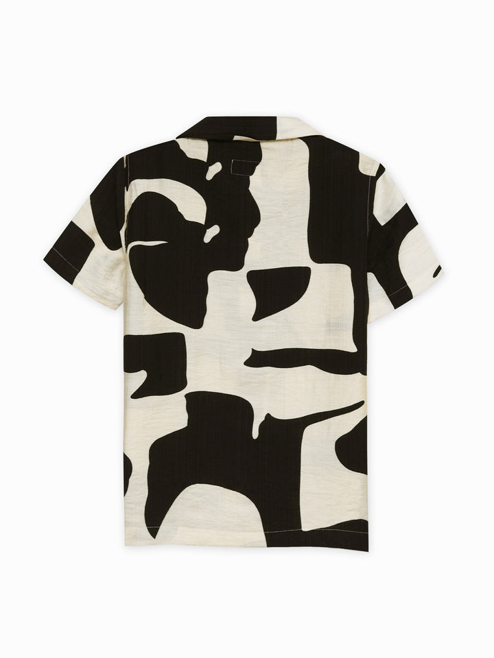 Black & Beige Bold Printed Cuban Collar Shirt - Junior