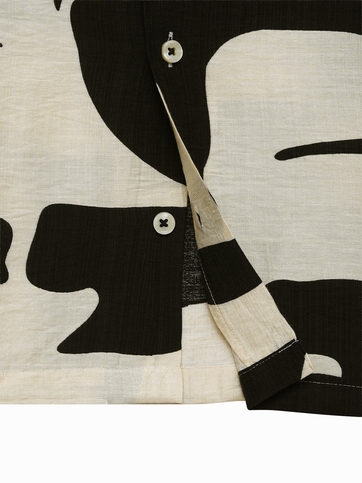 Black & Beige Bold Printed Cuban Collar Shirt - Junior