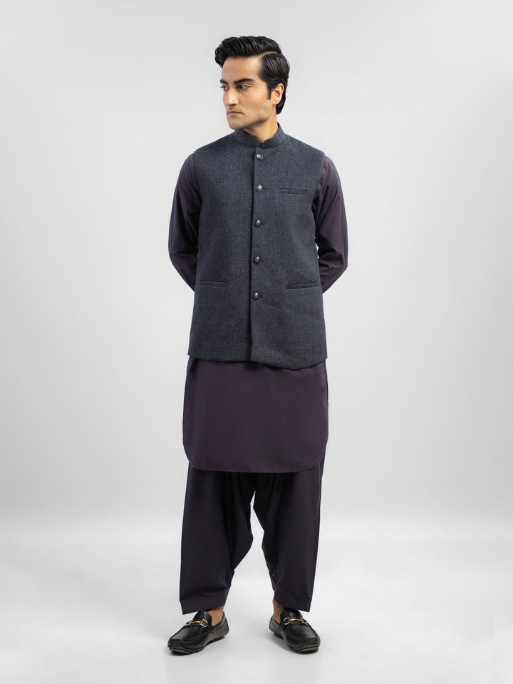 Black & Blue Micro Checkered Wool Blended Waistcoat Brumano Pakistan