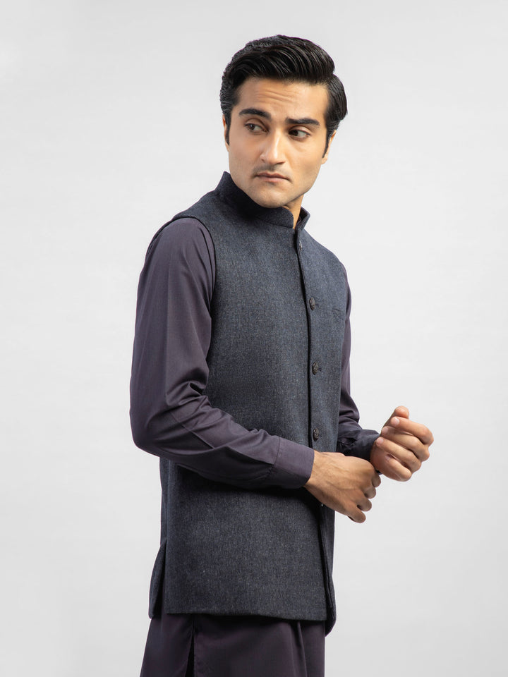Black & Blue Micro Checkered Wool Blended Waistcoat Brumano Pakistan