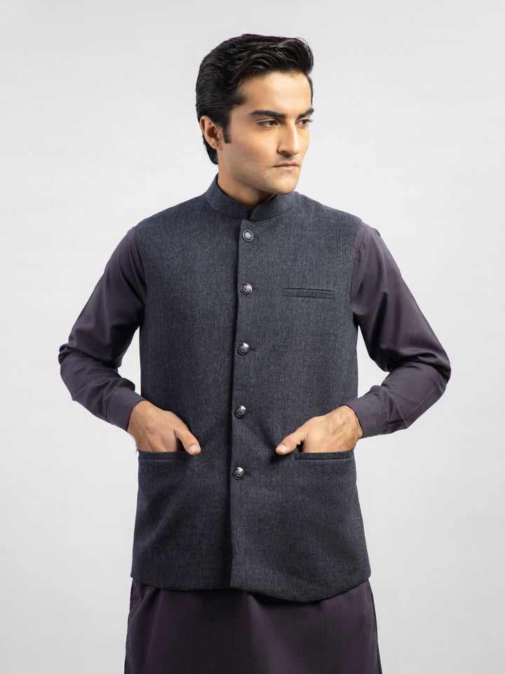 Black & Blue Micro Checkered Wool Blended Waistcoat Brumano Pakistan