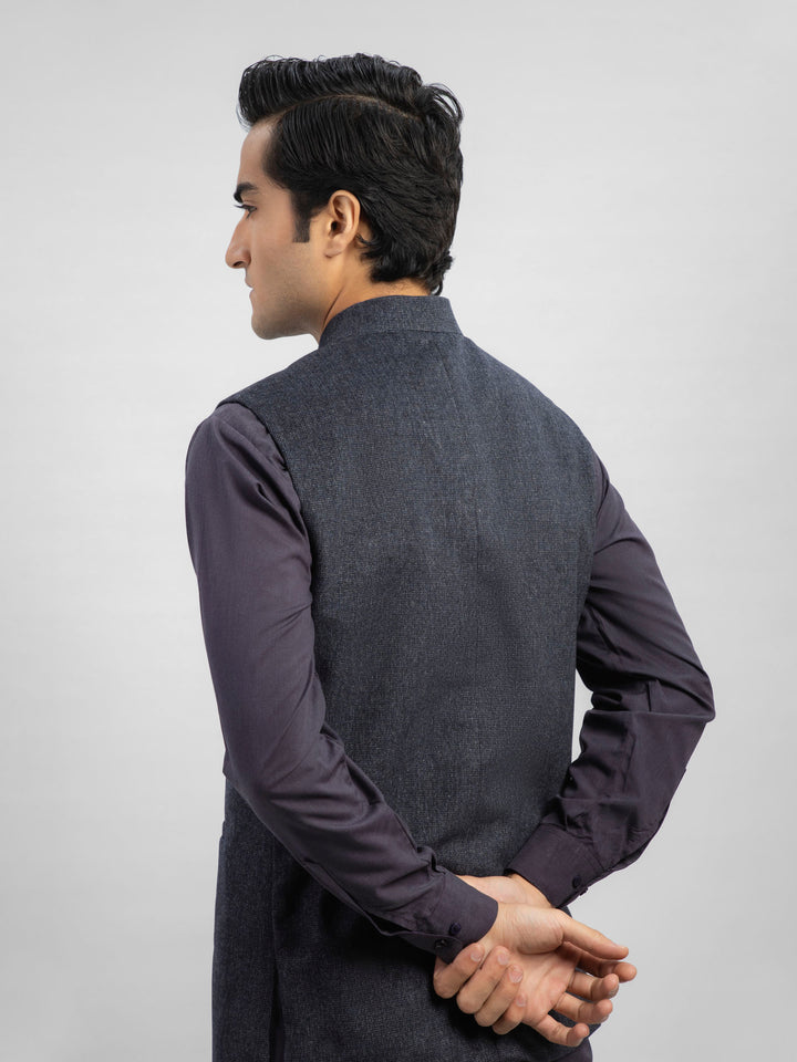 Black & Blue Micro Checkered Wool Blended Waistcoat Brumano Pakistan