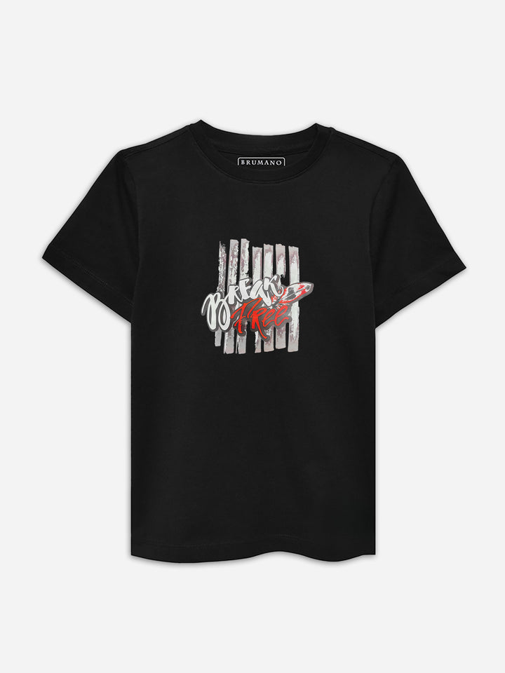 Black 'Break Free' Printed Casual T-Shirt