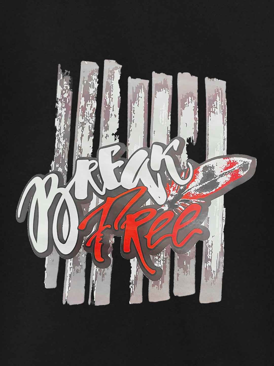 Black 'Break Free' Printed Casual T-Shirt