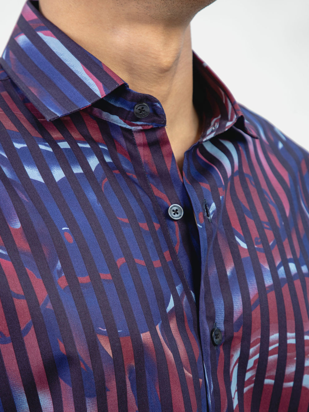 Black & Burgundy Floral Printed Striped Shirt