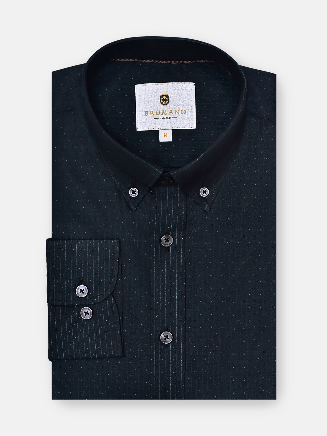 Black & Dark Green Striped Button Down Shirt Brumano Pakistan