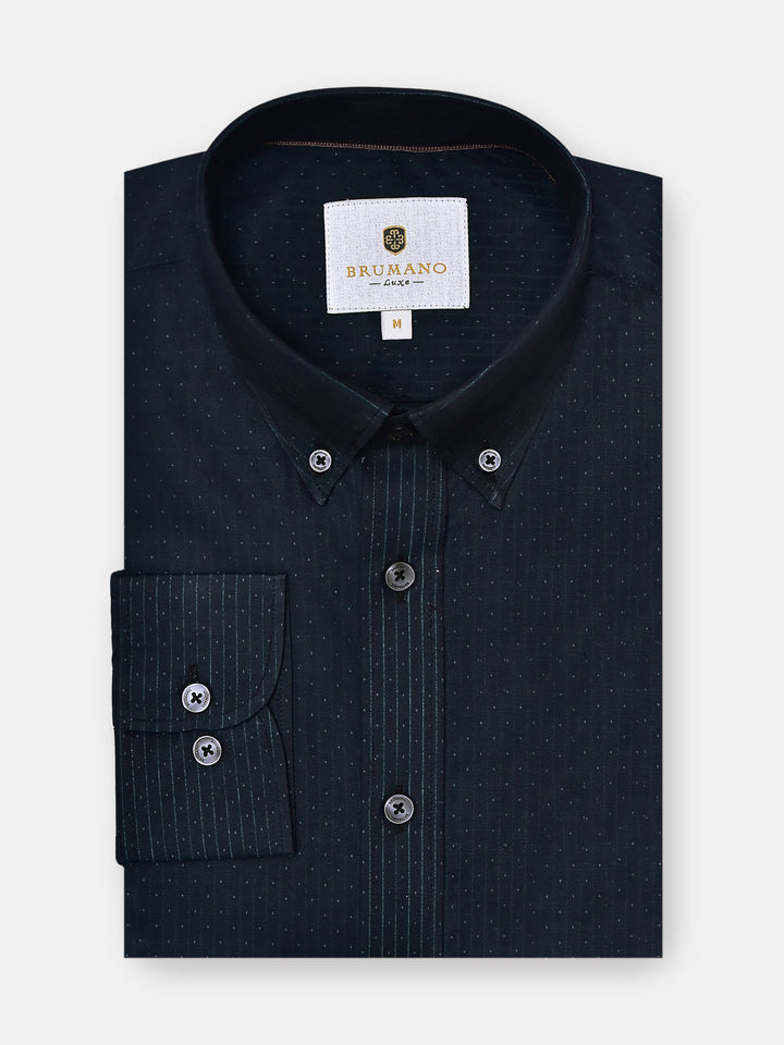 Black & Dark Green Striped Button Down Shirt Brumano Pakistan