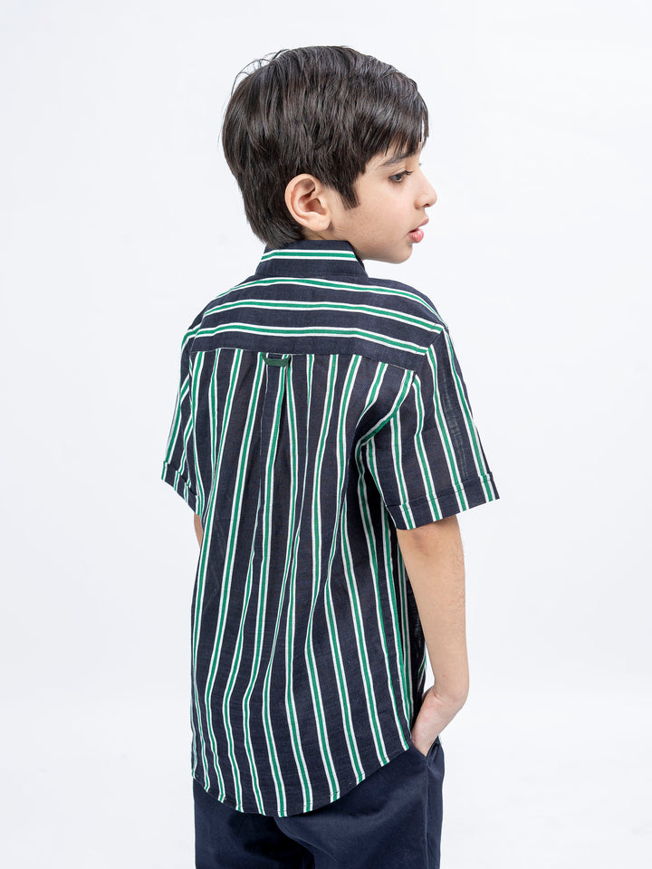 Black & Green Bold Striped Half Sleeve Casual Shirt