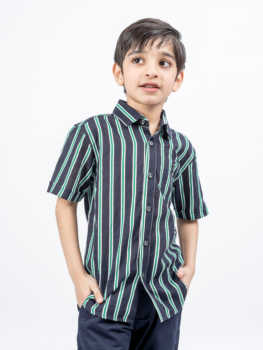 Black greenboldstripedhalfsleevecasualshirtbrumanopakistan1