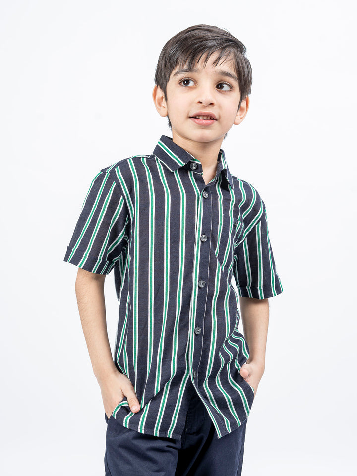 Black & Green Bold Striped Half Sleeve Casual Shirt