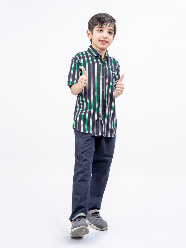 Black & Green Bold Striped Half Sleeve Casual Shirt