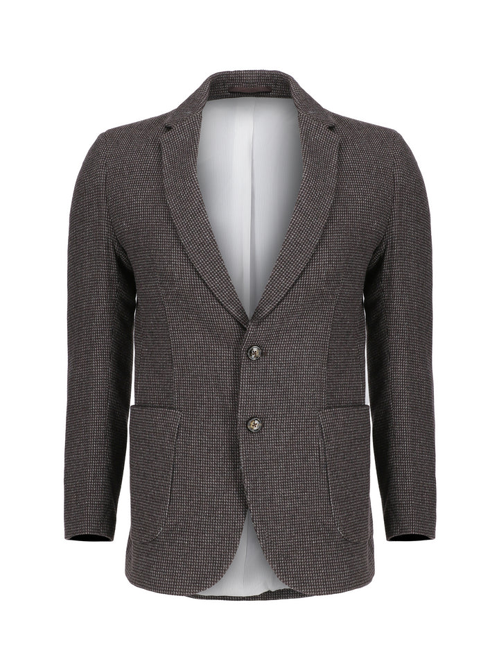  Black & Grey Dobby Structured Wool & Cashmere Blazer - Sartoria Brumano Pakistan