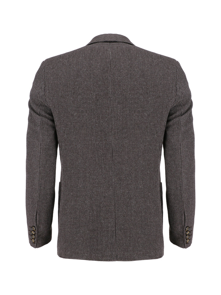 Black & Grey Dobby Structured Wool & Cashmere Blazer - Sartoria