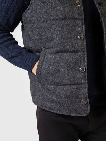 Black & Grey Dobby Woolen Quilted Vest