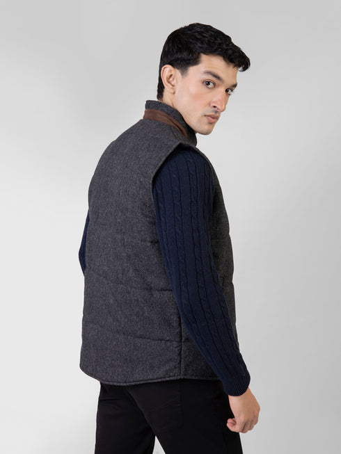 Black & Grey Dobby Woolen Quilted Vest