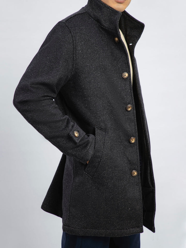 Black & Grey Wool Blended Long Coat - Limited Edition