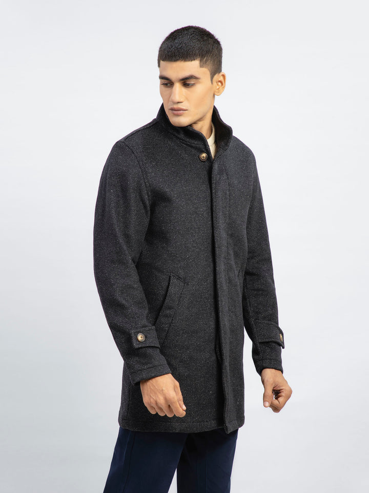Black & Grey Wool Blended Long Coat - Limited Edition