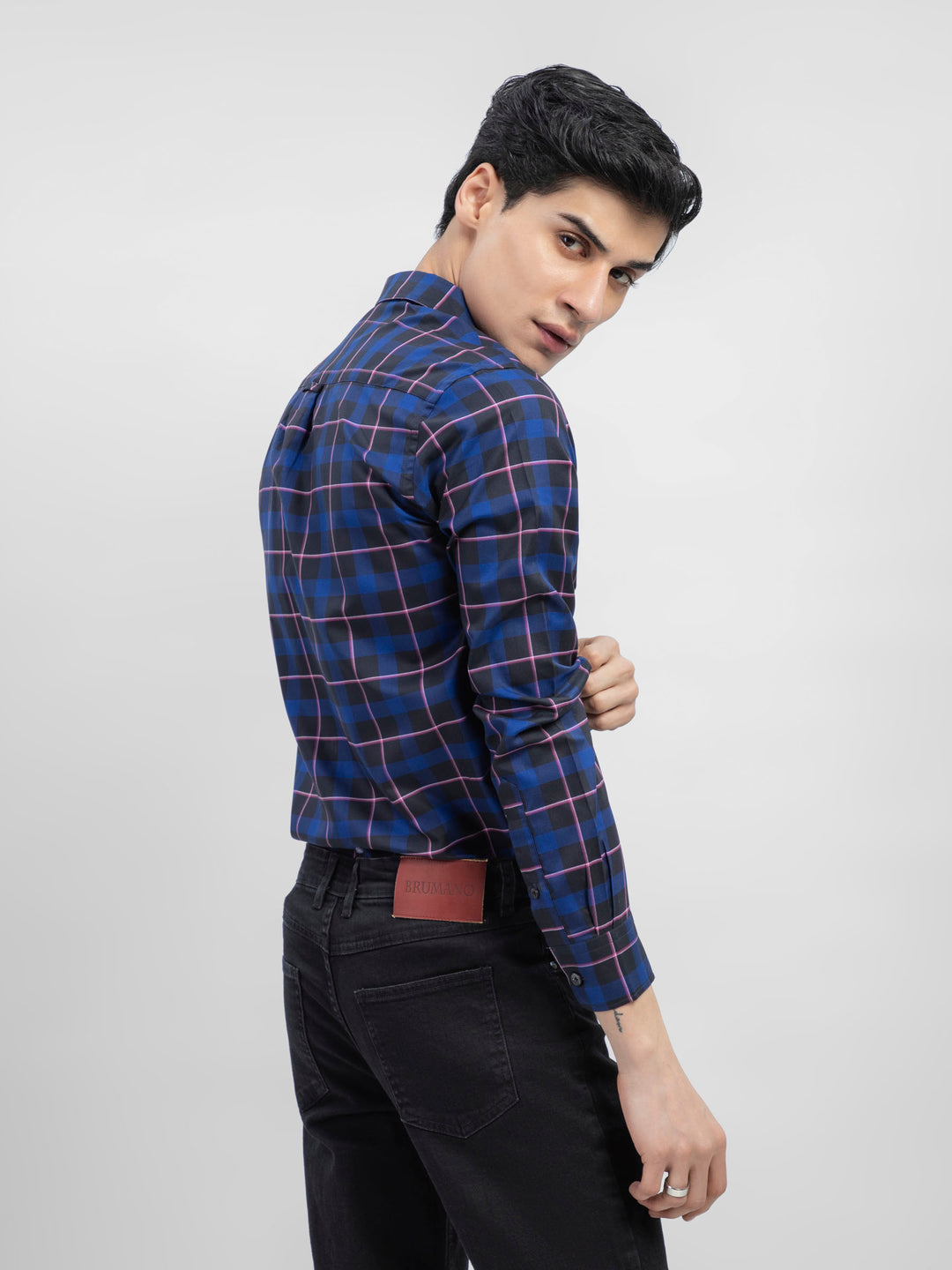Black & Navy Blue Checkered Shirt Brumano Pakistan
