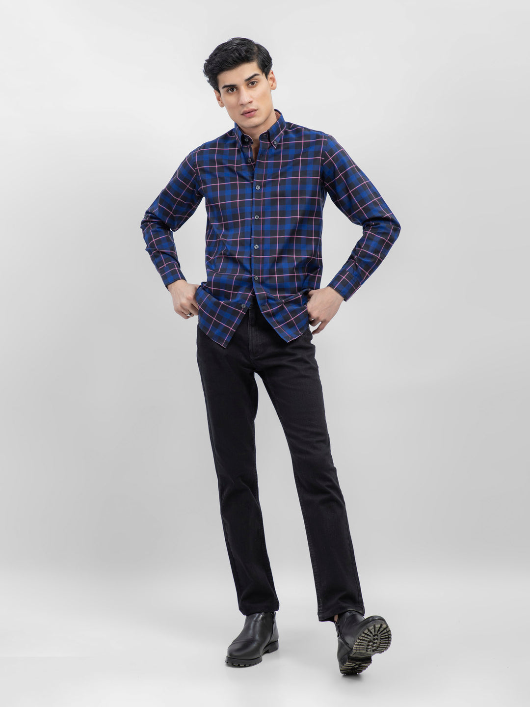 Black & Navy Blue Checkered Shirt Brumano Pakistan
