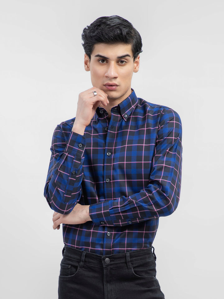 Black & Navy Blue Checkered Shirt Brumano Pakistan