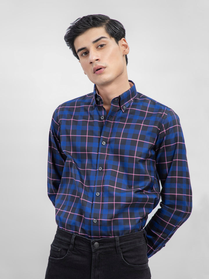 Black & Navy Blue Checkered Shirt Brumano Pakistan