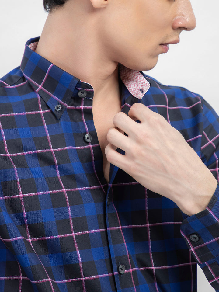 Black & Navy Blue Checkered Shirt Brumano Pakistan