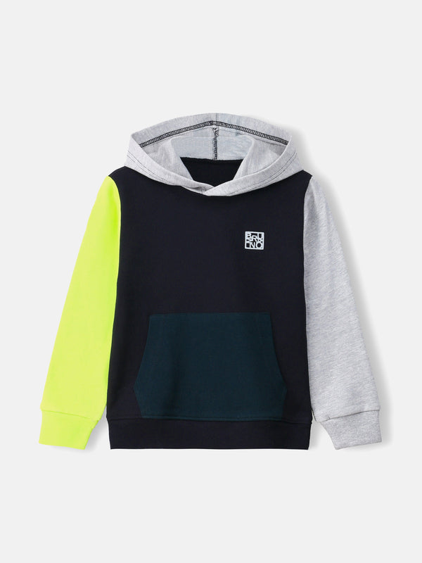 Black & Neon Green Sweatshirt With Contrasting Sleeves & Hood