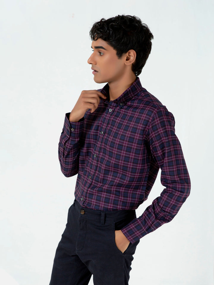 Black & Purple Checkered Light Weight Shirt Brumano Pakistan