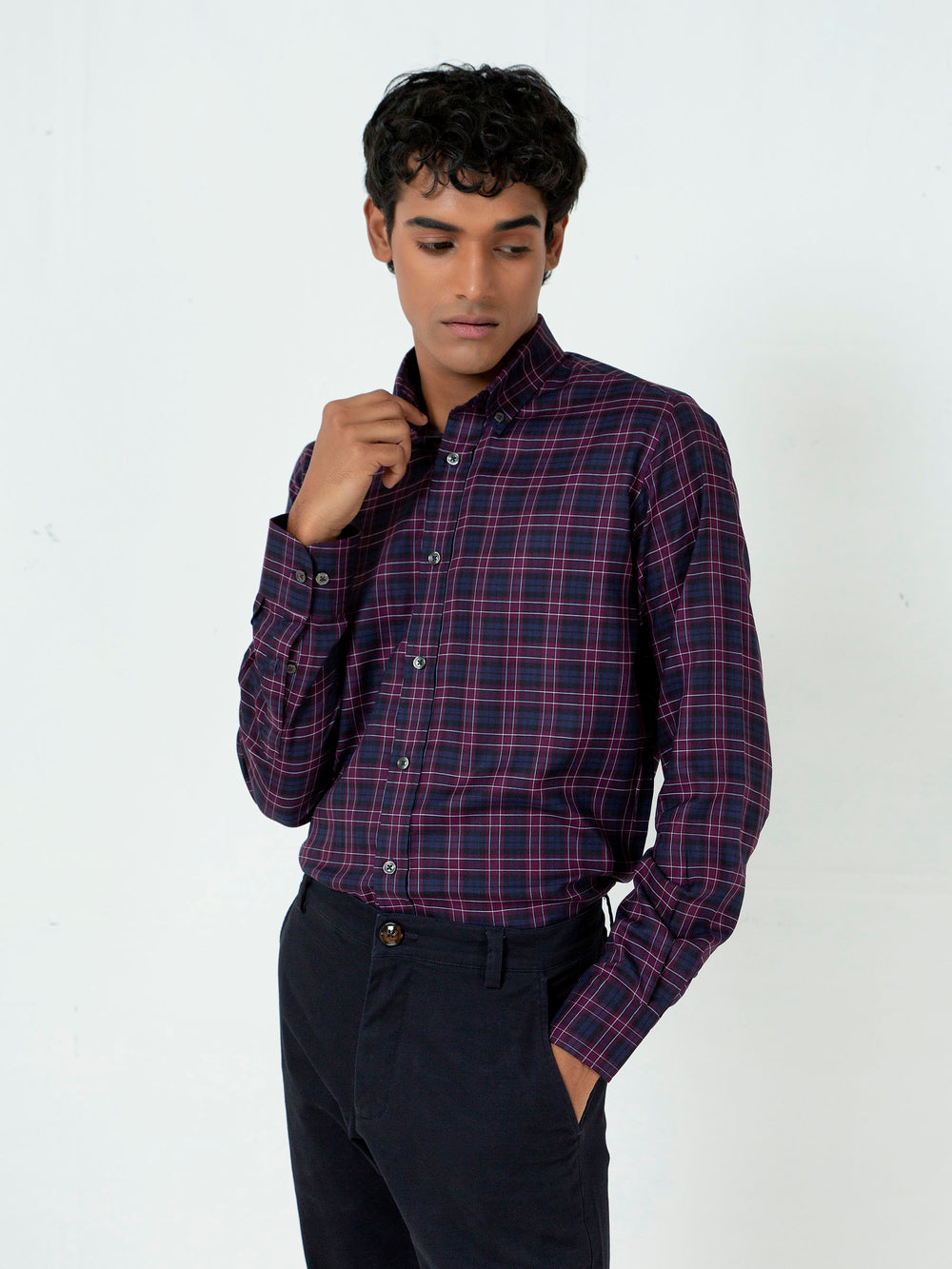 Black & Purple Checkered Light Weight Shirt