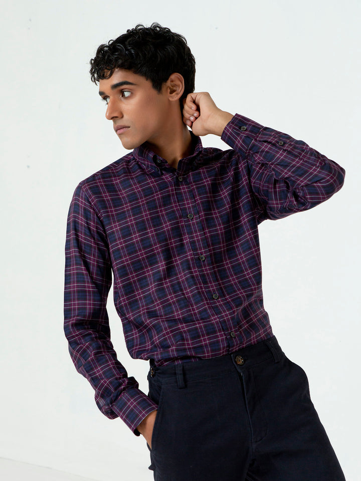 Black & Purple Checkered Light Weight Shirt Brumano Pakistan