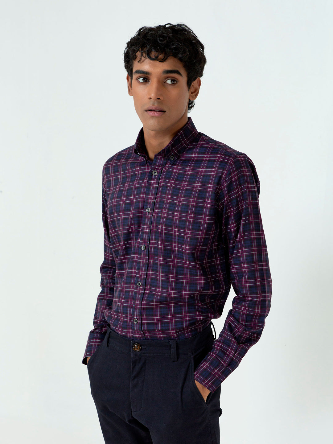Black & Purple Checkered Light Weight Shirt Brumano Pakistan