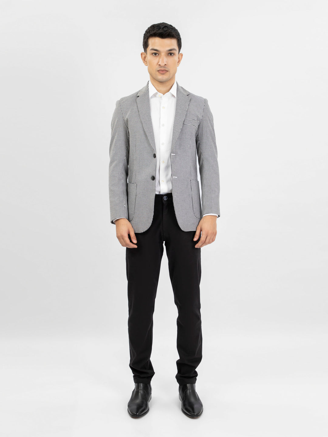 Black & White Houndstooth Patterned Formal Blazer